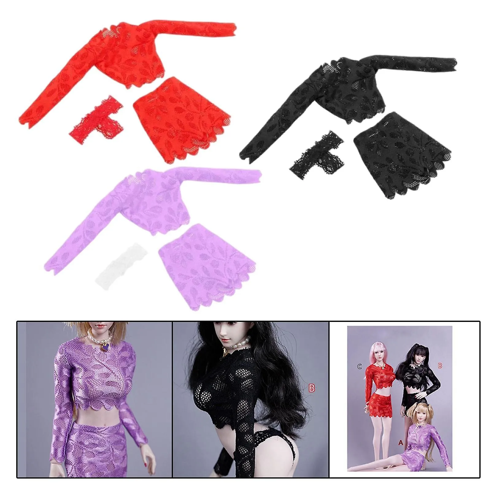 3x 1: 6 Crop Top de encaje con mini falda para 12 '' Ht Girl Figure