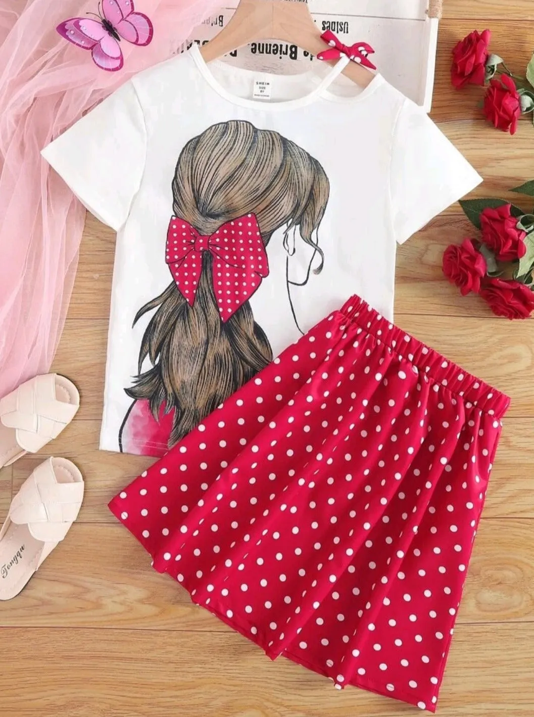 Blusa con dibujo falda de puntos