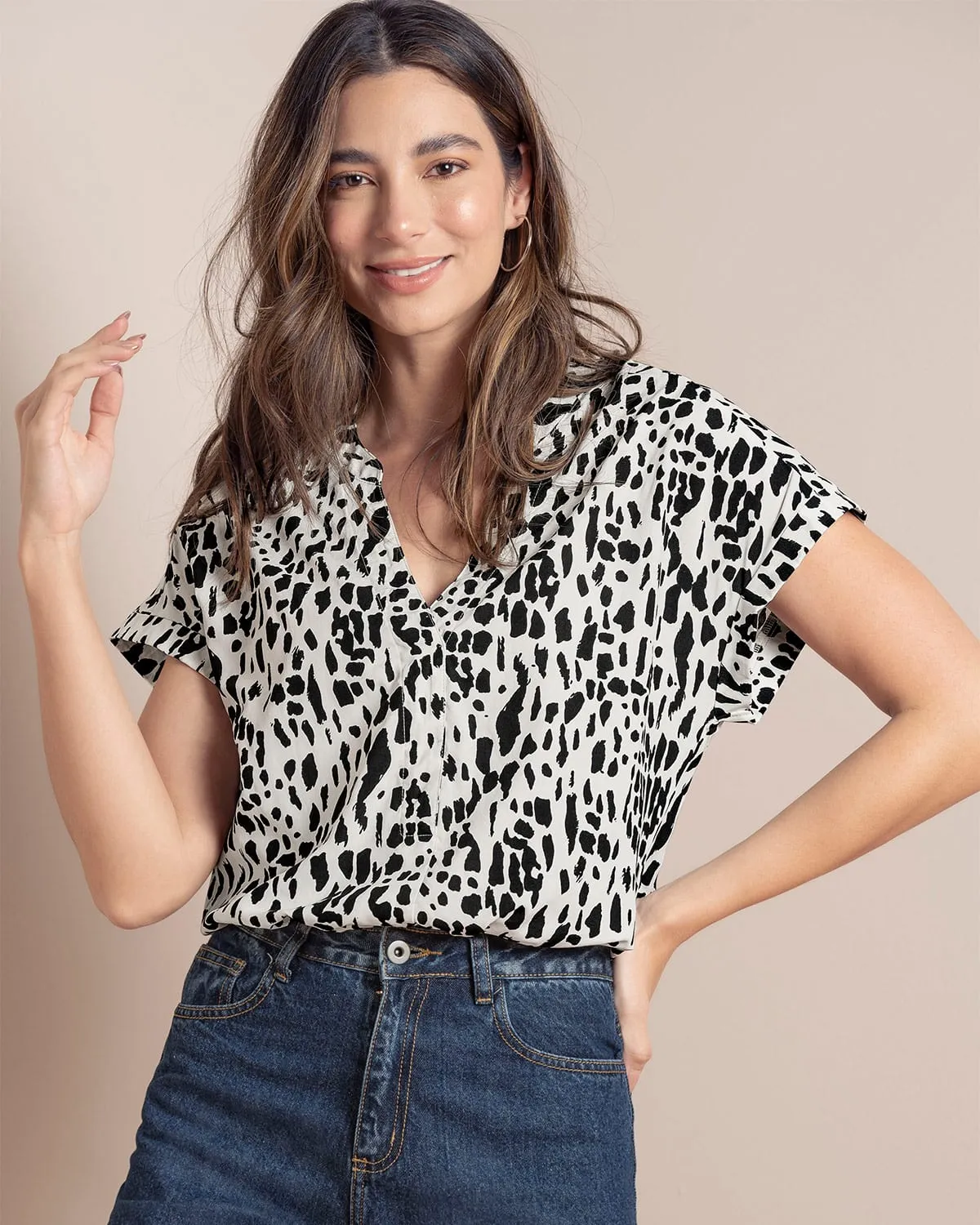 Blusa manga corta manga rodada silueta semiajustada