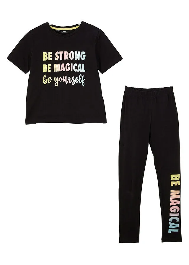 Camiseta + leggings para niñas (2 piezas) Negro