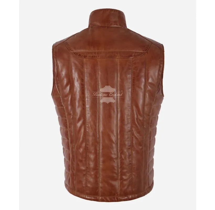 CARLOS Leather Padded Vest Men's Chestnut Puffer Waistcoat Gilet