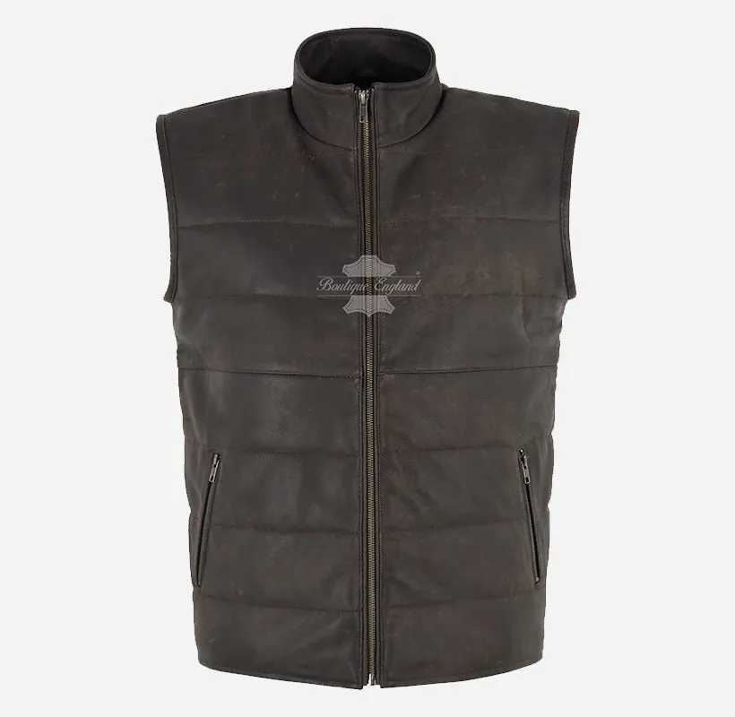 DYLAN Men's Leather Puffer Gilet Waistcoat