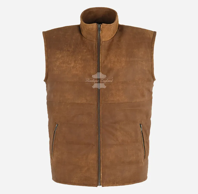 DYLAN Men's Leather Puffer Gilet Waistcoat