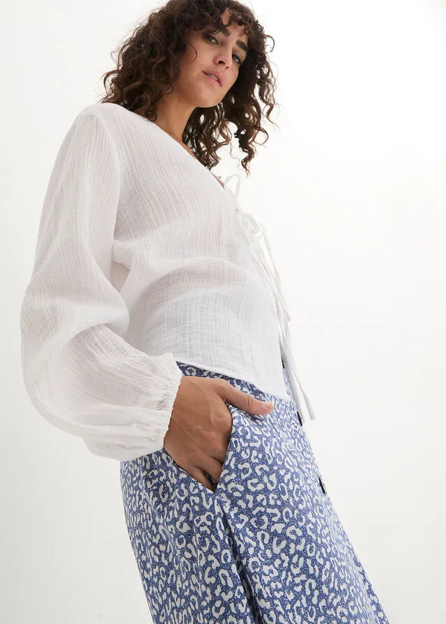 Falda de viscosa hasta la rodilla con bolsillos y cintura cómoda estampado leo azul vaquero/blanco