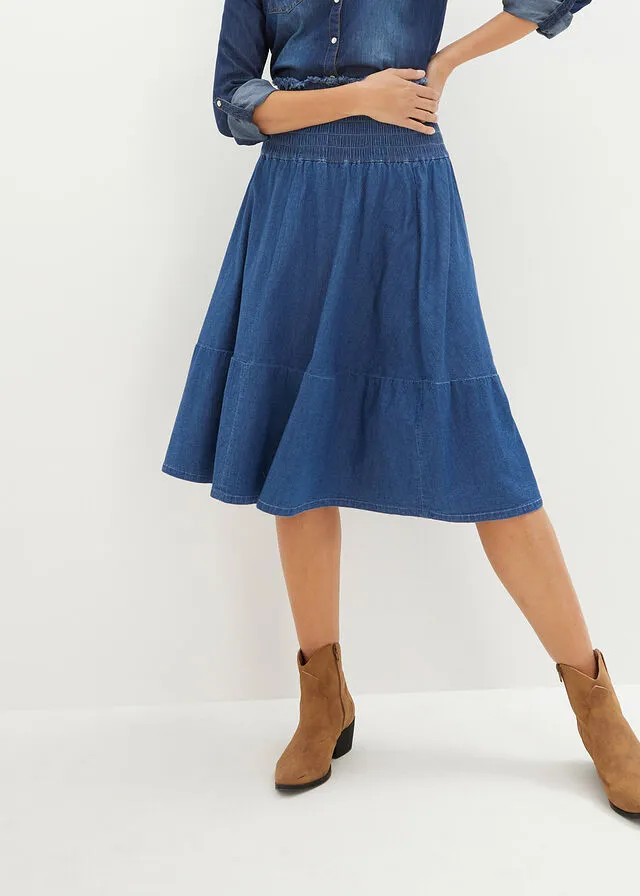 Falda vaquera con cintura elástica azul claro denim