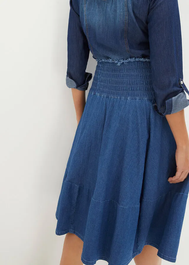 Falda vaquera con cintura elástica azul claro denim