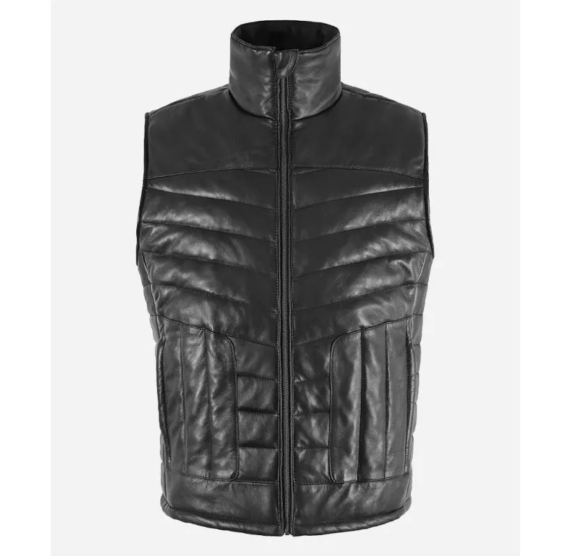 Formula LEATHER PADDED VEST MEN'S Black PUFFER WAISTCOAT GILET