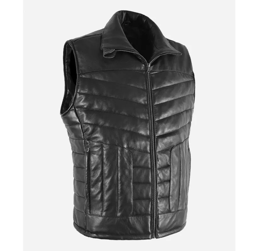 Formula LEATHER PADDED VEST MEN'S Black PUFFER WAISTCOAT GILET