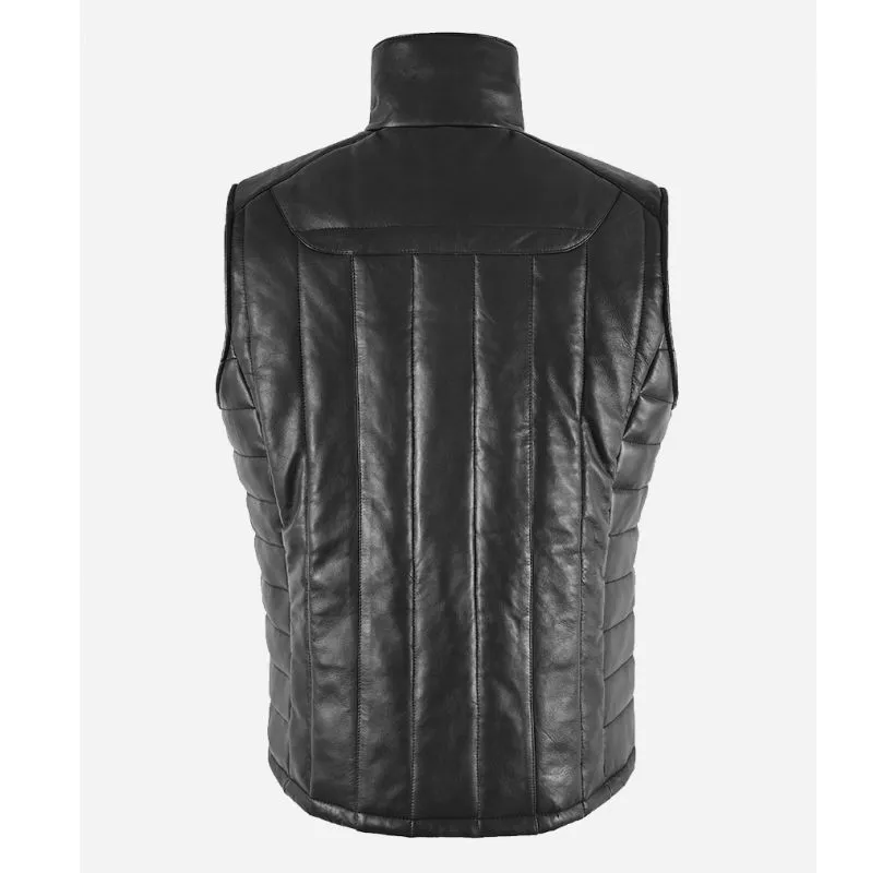 Formula LEATHER PADDED VEST MEN'S Black PUFFER WAISTCOAT GILET