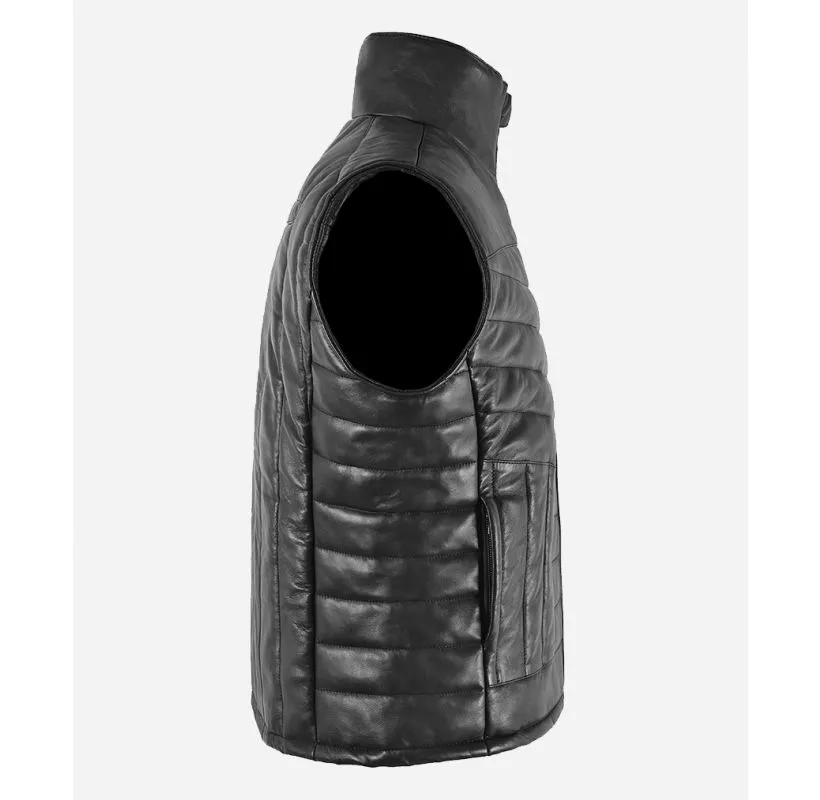 Formula LEATHER PADDED VEST MEN'S Black PUFFER WAISTCOAT GILET