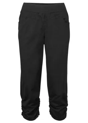 Pantalón capri de algodón con cintura cómoda y fruncido Negro