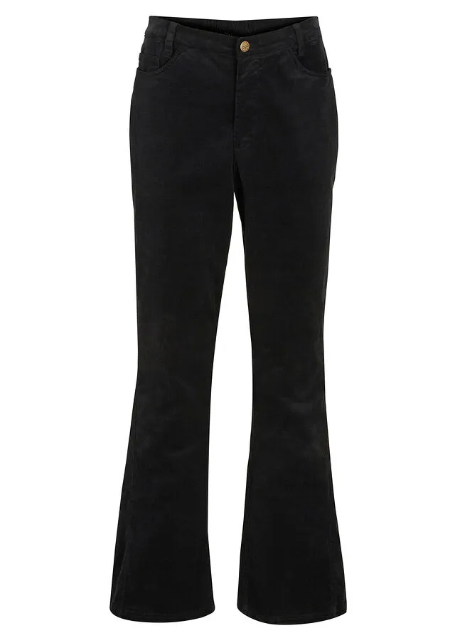 Pantalón de pana elástico con cómoda cintura high waist Negro