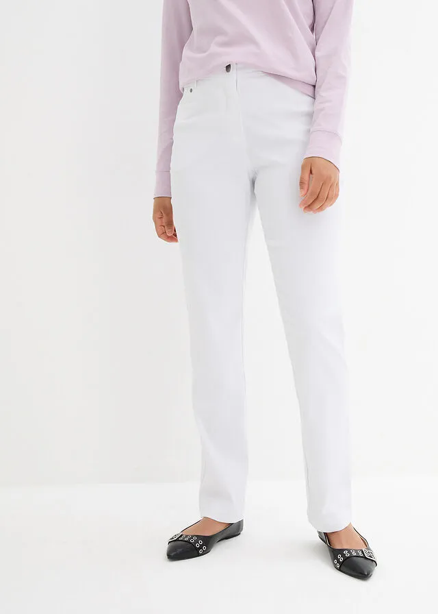 Pantalón elástico de bengalina con cintura cómoda y corte recto Blanco