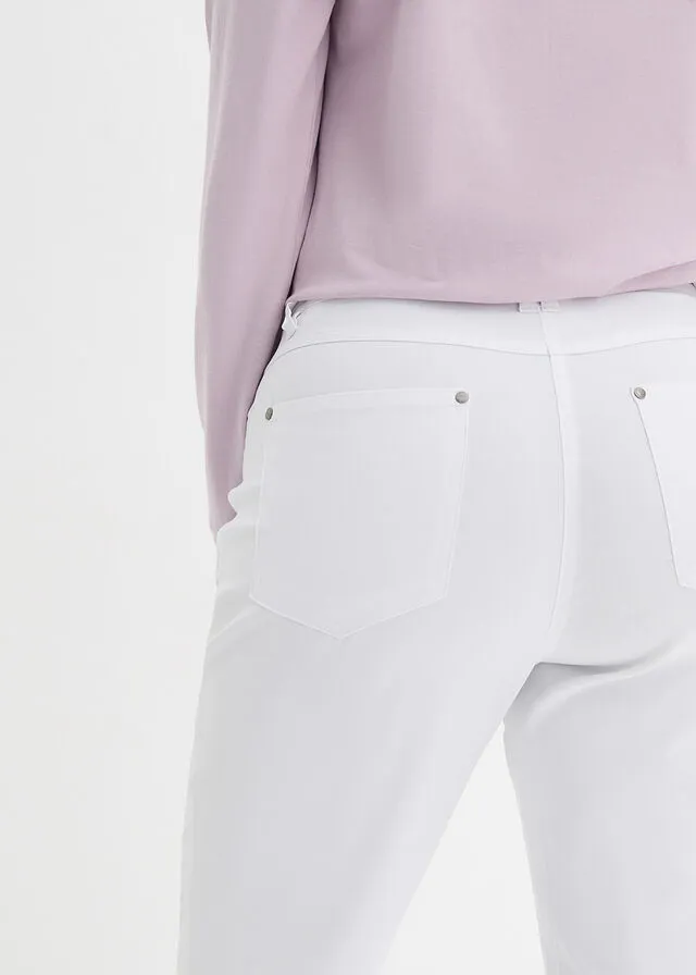 Pantalón elástico de bengalina con cintura cómoda y corte recto Blanco