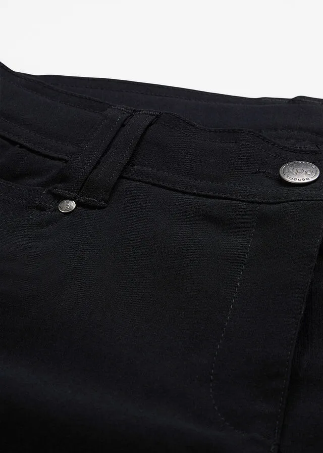 Pantalón elástico de bengalina con cintura cómoda y corte recto Negro