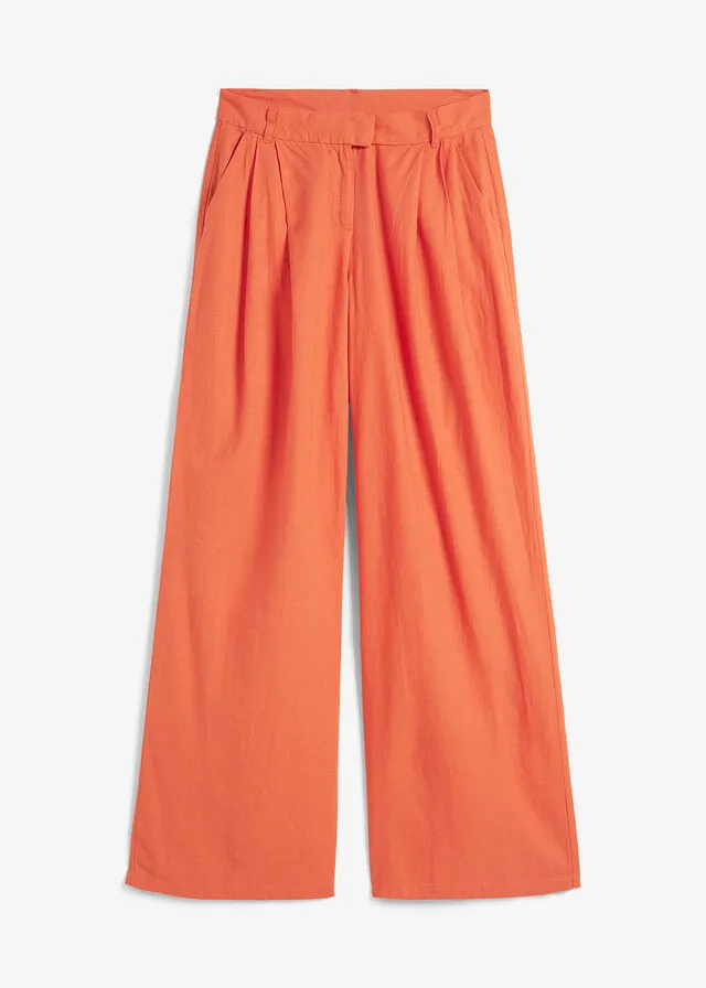 Pantalón palazzo de corte ancho con lino Naranja cobrizo