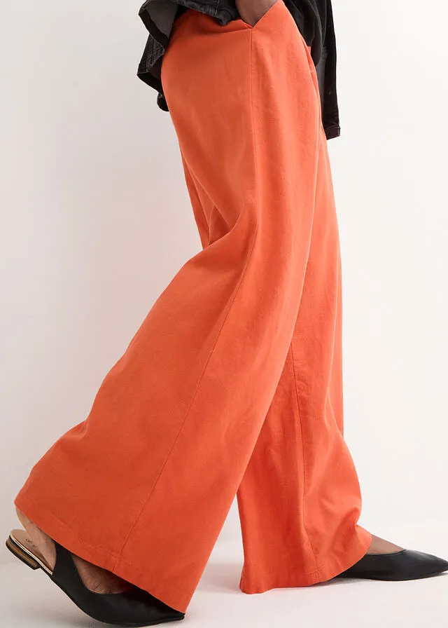 Pantalón palazzo de corte ancho con lino Naranja cobrizo