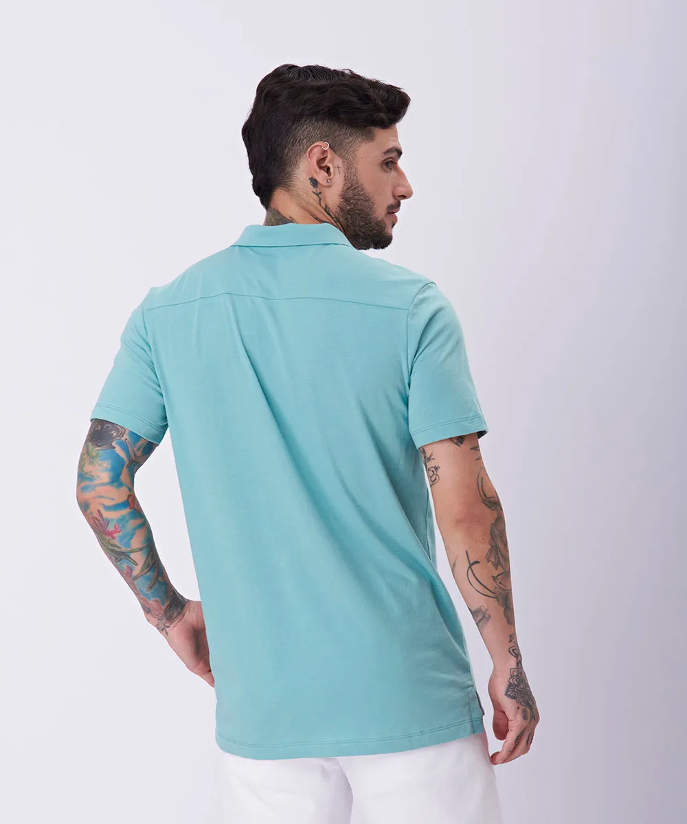 POLO MANGA CORTA JERSEY CUELLO CAMISERO CON CORTE PV23 CEMENTO