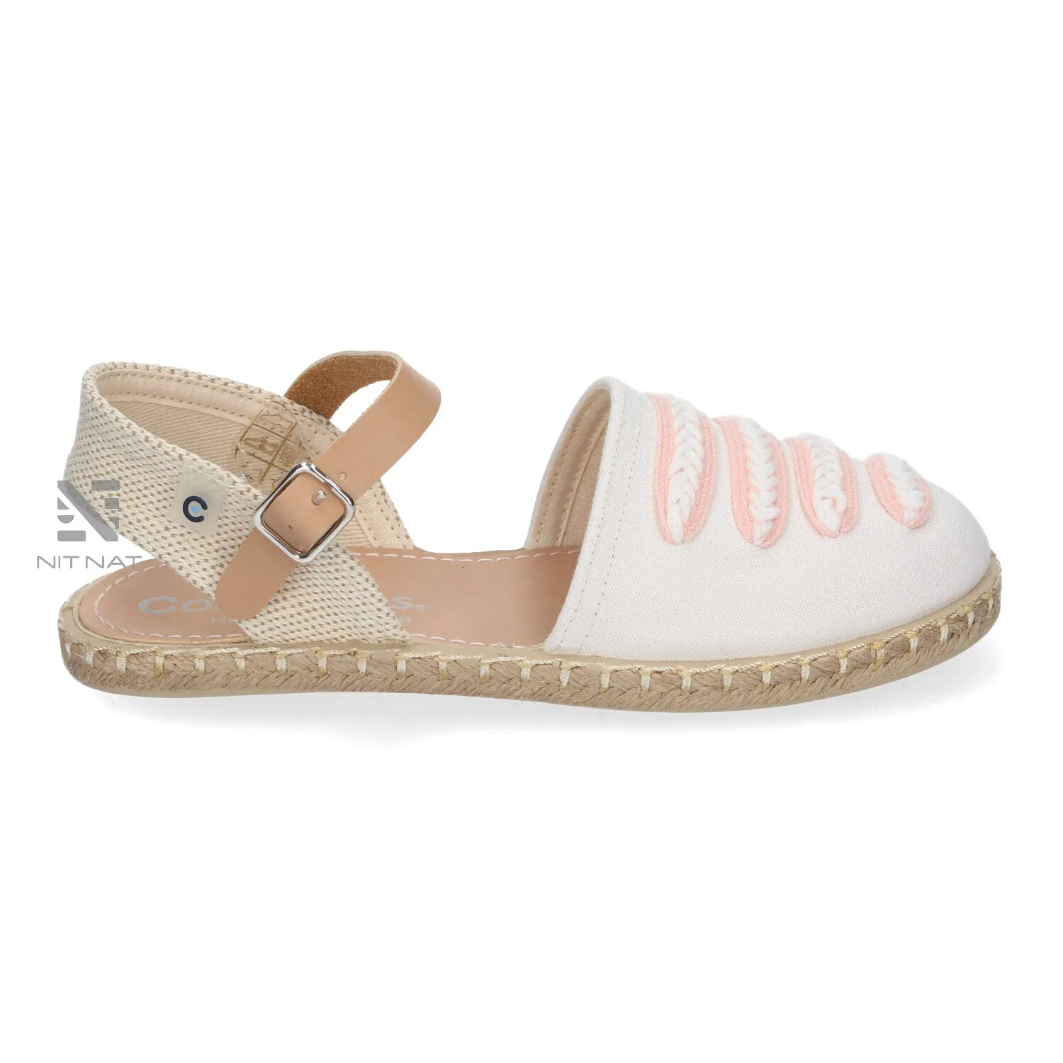 Sandalias Espardeas Conguitos esparto Hebilla Tiras Blancoy Rosa