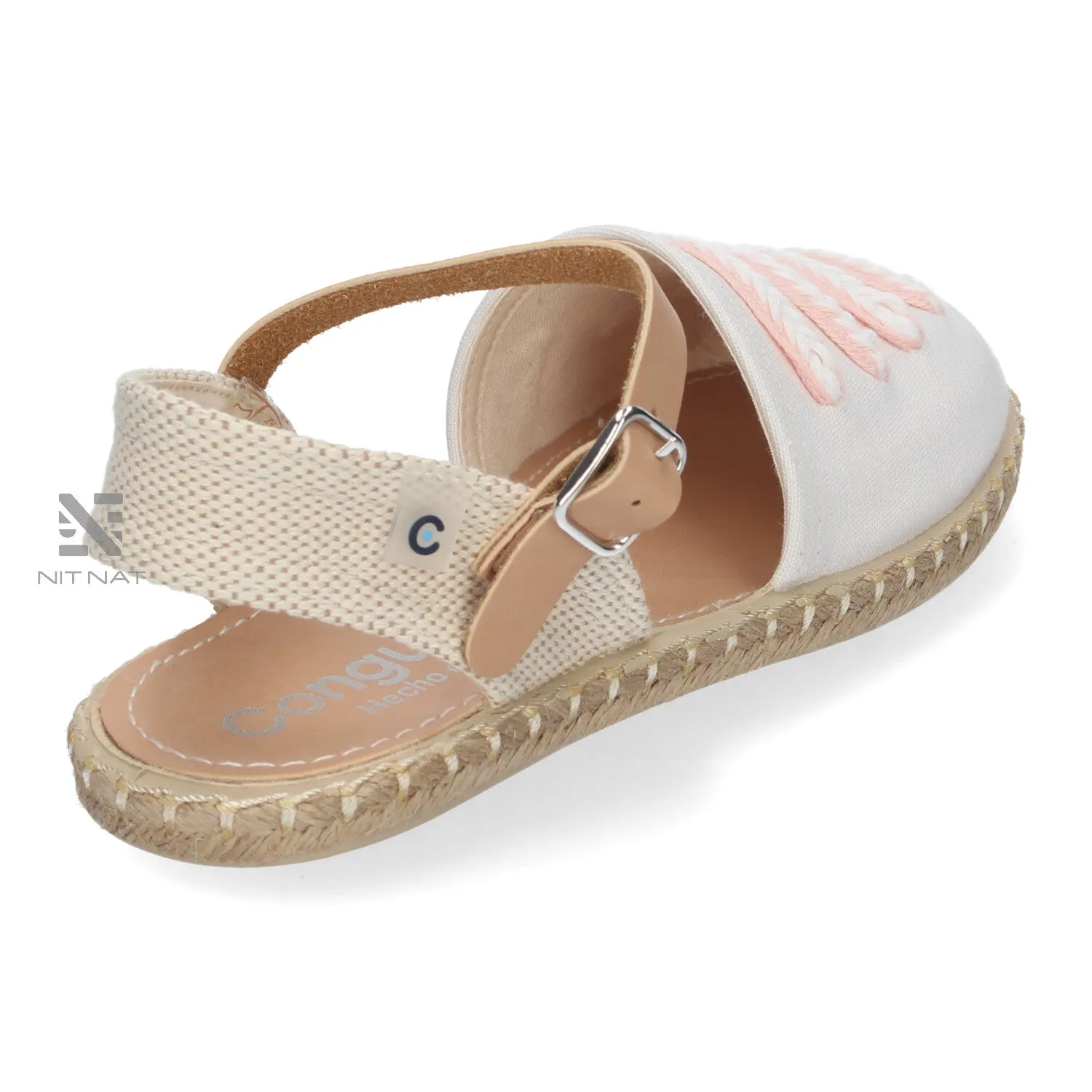 Sandalias Espardeas Conguitos esparto Hebilla Tiras Blancoy Rosa