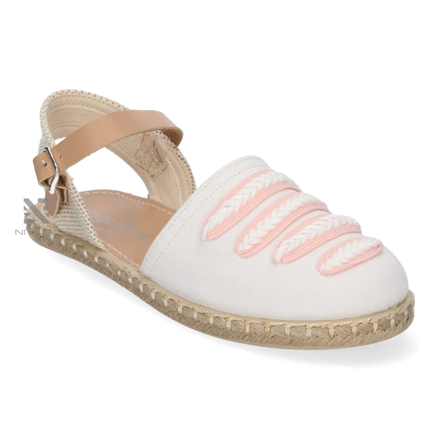 Sandalias Espardeas Conguitos esparto Hebilla Tiras Blancoy Rosa