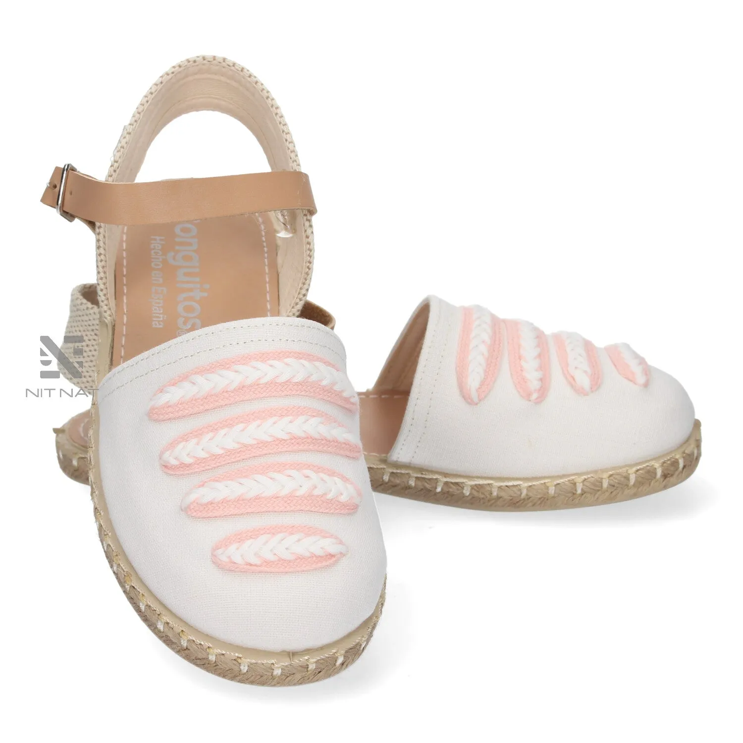 Sandalias Espardeas Conguitos esparto Hebilla Tiras Blancoy Rosa