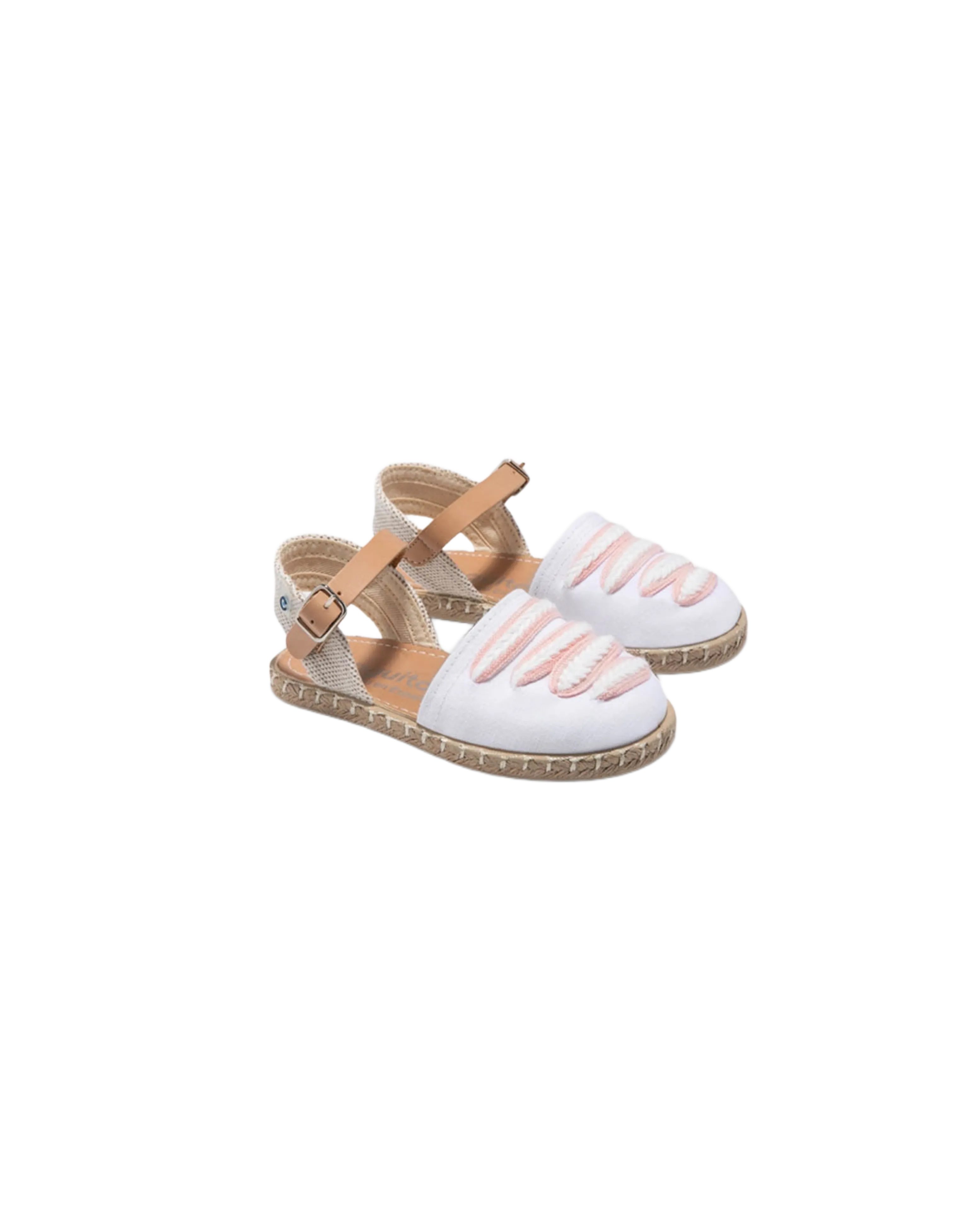 Sandalias Espardeas Conguitos esparto Hebilla Tiras Blancoy Rosa