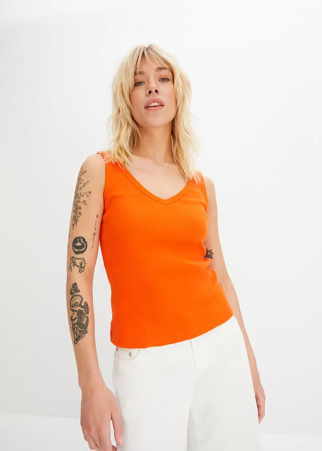 Top de canalé naranja+negro