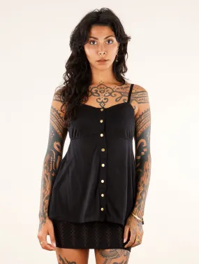 Top de tirantes con sobrefalda y botones Nixie, Negro