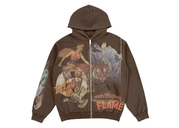 Travis Scott Utopia Circus Maximus 2023 Tour Zip-Up Hoodie Brown